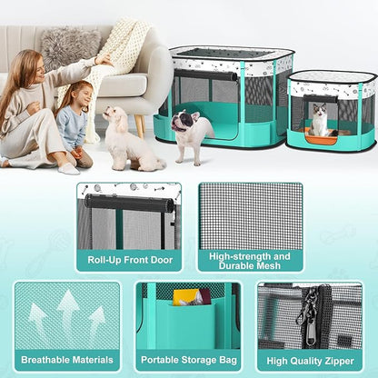 Portable Cat Playpen, Foldable Pet Dog Playpen, for Kitten Puppy Play Pen Indoor/Outdoor, Cats Enclosure Cages Tent with Carrying Case, 600D Oxford 8-Rods, 32"x24"x22"