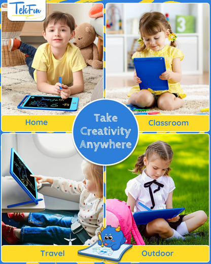 TEKFUN 2 Pack LCD Writing Tablet for Kids, 10 Inch Blue+Blue Doodle Board Drawing Board Reusable Drawing Tablet with Lanyard, Educational Kids Toys Birthday Gift for Boys Girls 3-12 Years Old