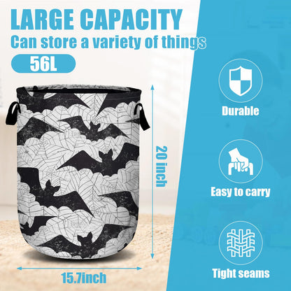 Retro Black White Bat Laundry Basket, Halloween Laundry Hamper Collapsible Oxford Cloth with Handle Clothes Storage Bin for Bathroom Laundry Room Bedroom 15.7 X 20 Inch