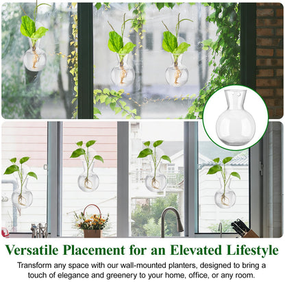 Doodlream 12PCS Wall Hanging Propagation Stations, Glass Planting Vases with Suction Cups and Cleaning Brush, Window Hanging Hydroponic Plant Terrariums for Pothos Ivy Herbs, Indoor Home Garden Decor