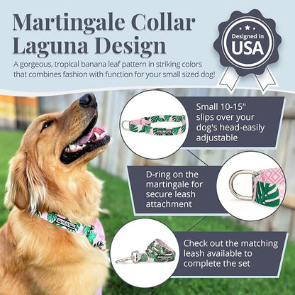 Lucky Love Dog Martingale Dog Collar - Adjustable, No-Slip, Comfortable, Durable, Soft Webbing & Stylish Patterned Collar for Male and Female Dogs Ideal for Training & Walking - Laguna, Small