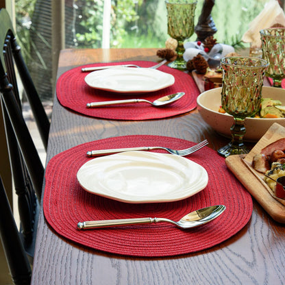 Noctiflorous Woven Oval Braided Placemats Set of 4-12 x 17.5 Inch Washable Non-Slip Heat Resistant Table Mats for Kitchen and Dining（Red, 4）