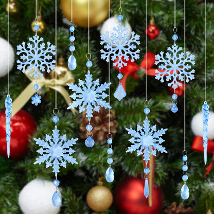 Marsui 30 Pieces Christmas Icicle Ornaments Acrylic Snowflake Ornaments for Christmas Tree Crystal Chandelier Drops with Crystal Line for Xmas Decor(Blue)