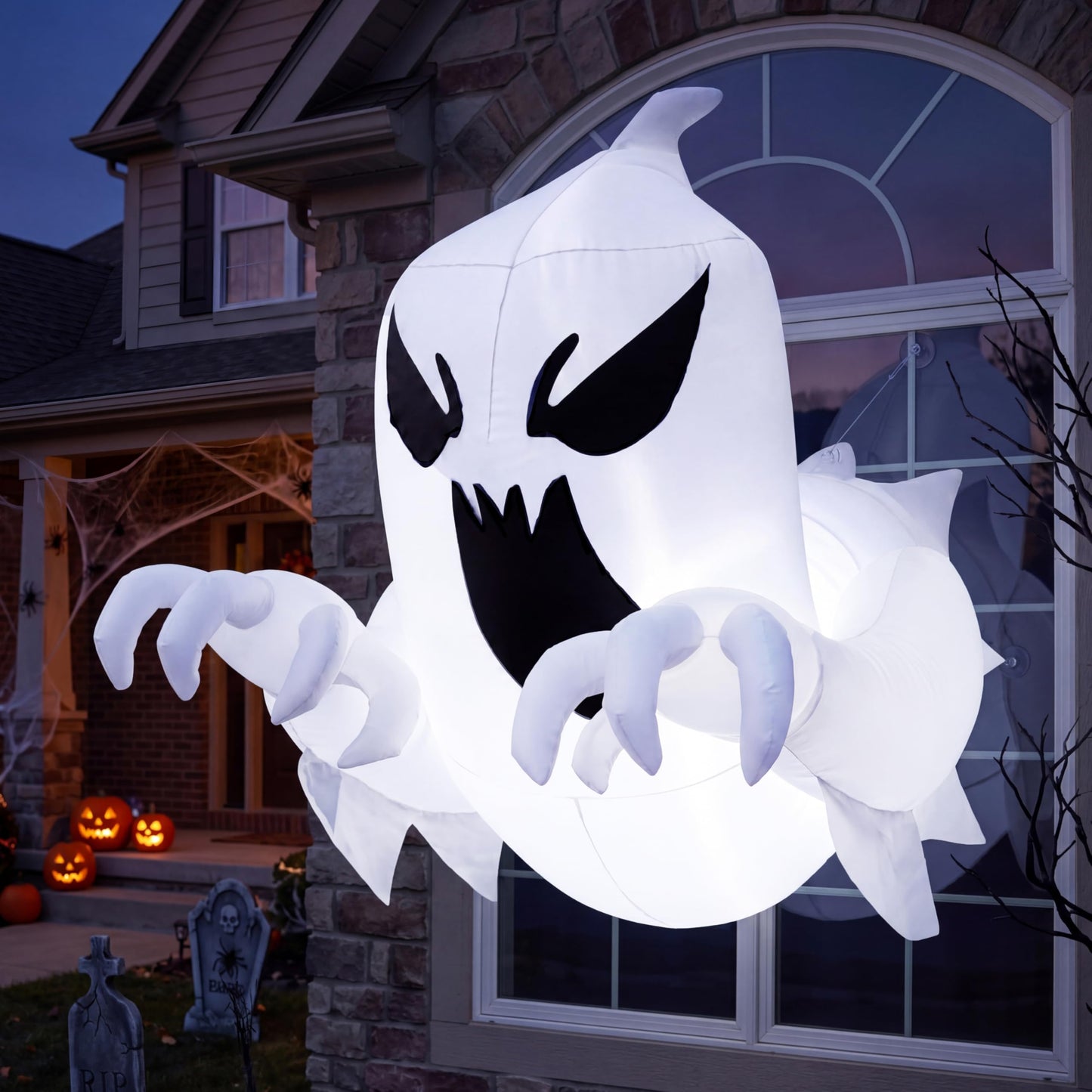 Joiedomi 4.5 FT Halloween Inflatable Scary Flying Ghost Broke Out from Window Inflatable with Build-in LED Blow Up Ghost for Halloween Party Indoor, Outdoor, Yard, Garden, Lawn Decoration
