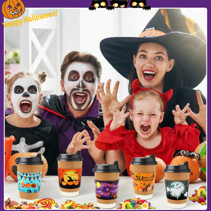NOVWANG Halloween Cup Sleeves 54Pcs 9 Designs for 12oz 16oz Hot Cold Cups