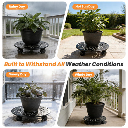 4-Pack 12 Inch Metal Plant Caddy with Wheels Large Heavy-duty Rolling Plant Stands Wheeled Planter Dolly Flower Pot Mover Rollers Rust-proof Garden Coasters Trolley for Indoor Outdoor Use