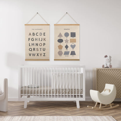 Bon et Beau 16×24 Inch Embroidered Shape Poster Framed with Wood Hanger - Neutral Gray Wall Decor for Boys Nursery, Bedroom, Playroom, Toddler and Kids Room