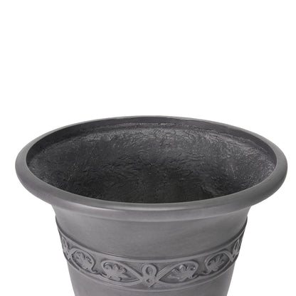 Christopher Knight Home Sical Round Concrete Planter Set of 2, 2 Pack Garden Flower Pot with Drainage Hole, MGO Patio Urn Planter for Outdoor Plants, Outdoor Planter Box, No Assembly, Light Gray