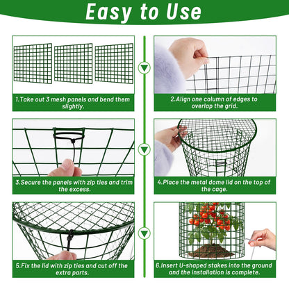 Convivium Plant Protectors from Animals 6 Packs, 13 x 12 in Metal Chicken Wire Cloche Plant Cages for Outdoor Plants, Garden Fencing Animal Barrier with Detachable Dome Lid, Stakes & Zip Ties