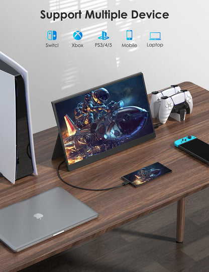 Anyuse 17.3" Portable Monitor, 1080P FHD, 144Hz, IPS HDR Screen, Travel Monitor for PC Mac Phone Xbox PS5 Switch Laptop, Smart Cover & Speakers