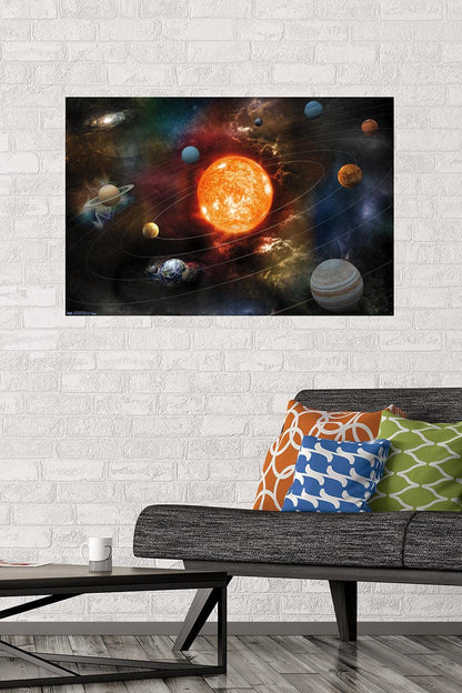 Orbiting Solar System Wall Poster, 34L" x 22.4W", Unframed Version