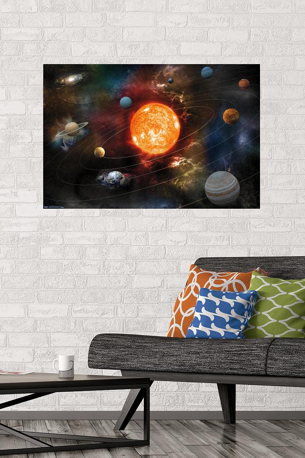 Orbiting Solar System Wall Poster, 34L" x 22.4W", Premium Poster & Mount Bundle