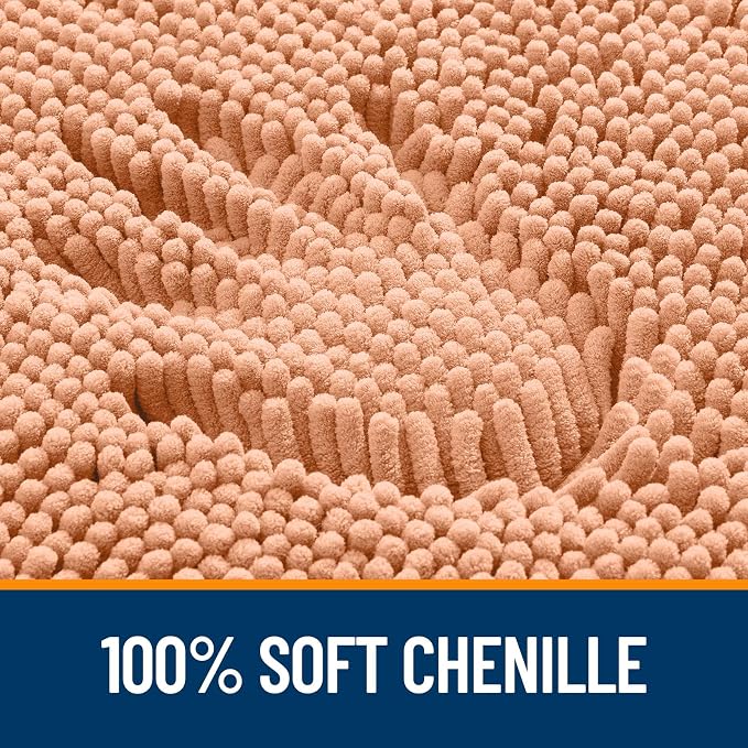 OLANLY Bathroom Rugs 35x24, Extra Soft Absorbent Chenille Bath Rugs, Rubber Backing Quick Dry, Machine Washable Bath Mats for Bathroom Floor, Tub and Shower, Home Decor Accessories, Peach