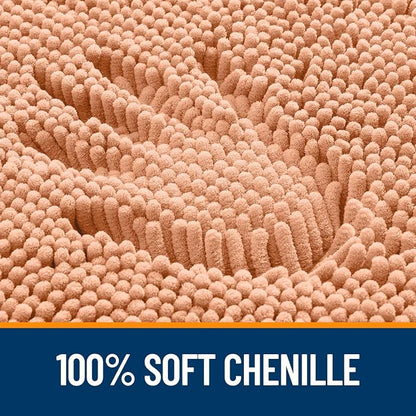 OLANLY Bathroom Rugs 35x24, Extra Soft Absorbent Chenille Bath Rugs, Rubber Backing Quick Dry, Machine Washable Bath Mats for Bathroom Floor, Tub and Shower, Home Decor Accessories, Peach