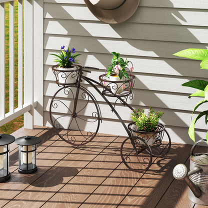 Toolsempire Tricycle Plant Stand, 3-Tier Metal Plant Stand Bicycle Flower Pot Cart with Hollowed Baskets, Planter Potted Holder for Patio, Garden, Deck, Lawn (Bronze)
