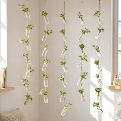 Ferrochef 40 Pcs Hanging Plant Propagation Jars Mini Glass Hanging Planters Glass Hydroponic Plant Cutting Bottles with Rope Window Wall Planter for Indoor Plants Home Decor