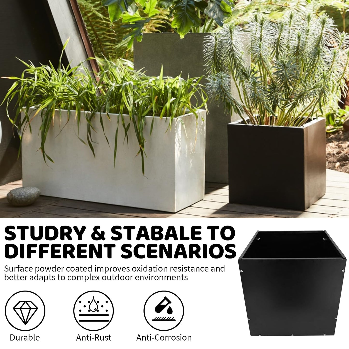 DEVALLEY Metal Planter Box 16"x16"x16",Heavy DutyTall Planter Modern Detached for Indoor & Outdoor Planters Cube,Square Flower Plant Pot for Commercial Residential for Patio Deck & Backyard
