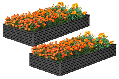 MGNO 2pcs 8x2x1FT Galvanized Raised Garden Bed-Outdoor Planter Box for Vegetables-Metal Garden Bed,Rectangle Planting Box for Herb,Flower,Black