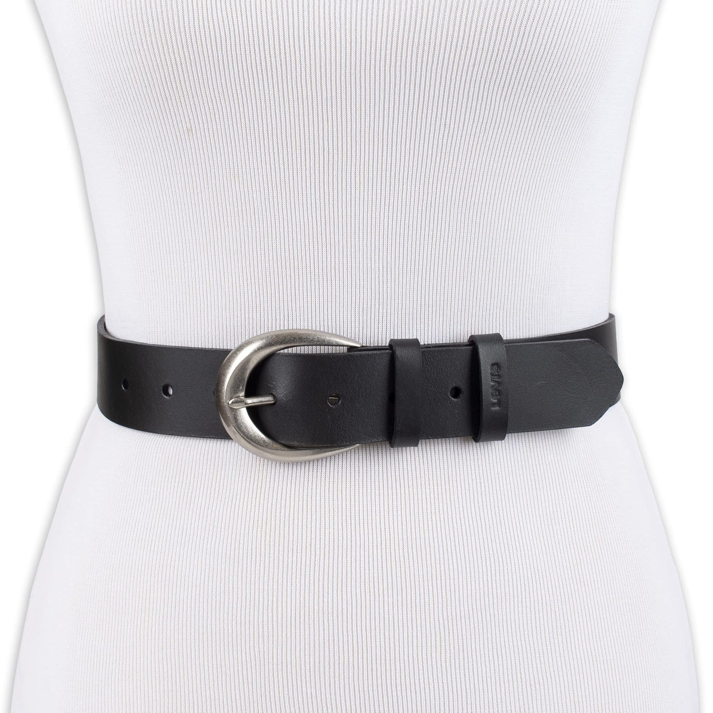 Levi's Women's Casual Soft Leather Jean Belt with Rounded Buckle, Black Loop, Large