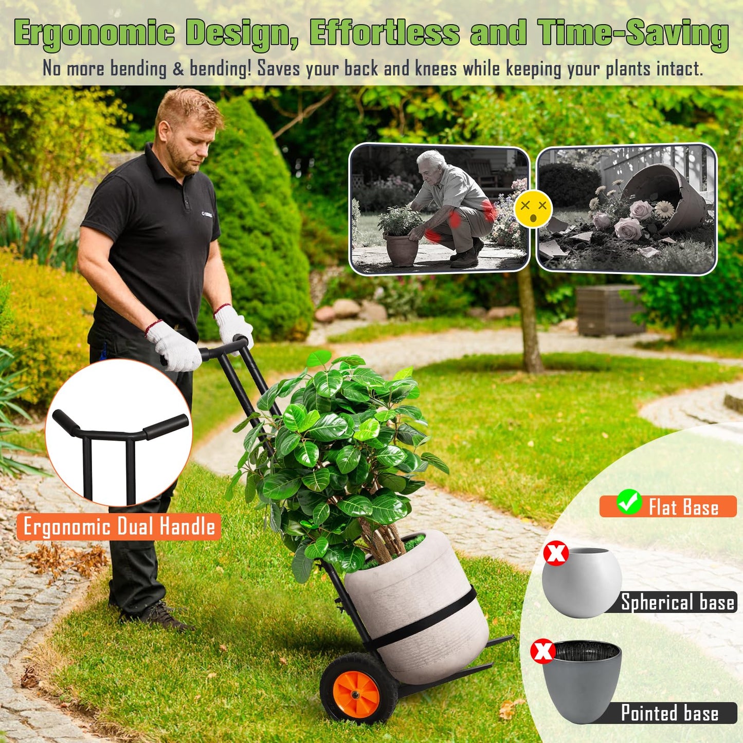 Cathyeen Plant Caddy with Wheels, 3.6FT Heavy Duty Plant Dolly with Adjustable Gripping Arms and Base, Rolling Plant Mover Cart Planter Caddies with Strap for Indoor or Outdoor Garden Plants, Pots