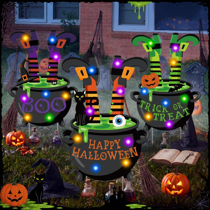 RattanView 3 Pcs Halloween Lighted Witch Legs with Stakes Yard Signs 15.8 x 9.8'' Scary Witch Feet with Lights Halloween Decorations Outdoor for Lawn Garden Yard Haunted House