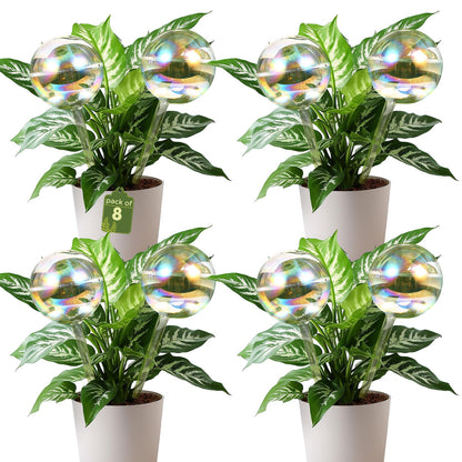VZZNN 8 Pack Rainbow Glass Plant Watering Globes - Self Watering Planter Insert, Plant Watering Devices for Water Plants While Away, Indoor Outdoor Automatic Slow-Release Watering Bulbs