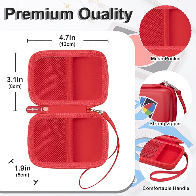 Leayjeen Cards Case Compatible with Skip BO/UNO/Pokemon/Phase 10 Card Game,Fits Up to 100 Cards,Carrying Storage Bag for Travel-Red(Case Only)