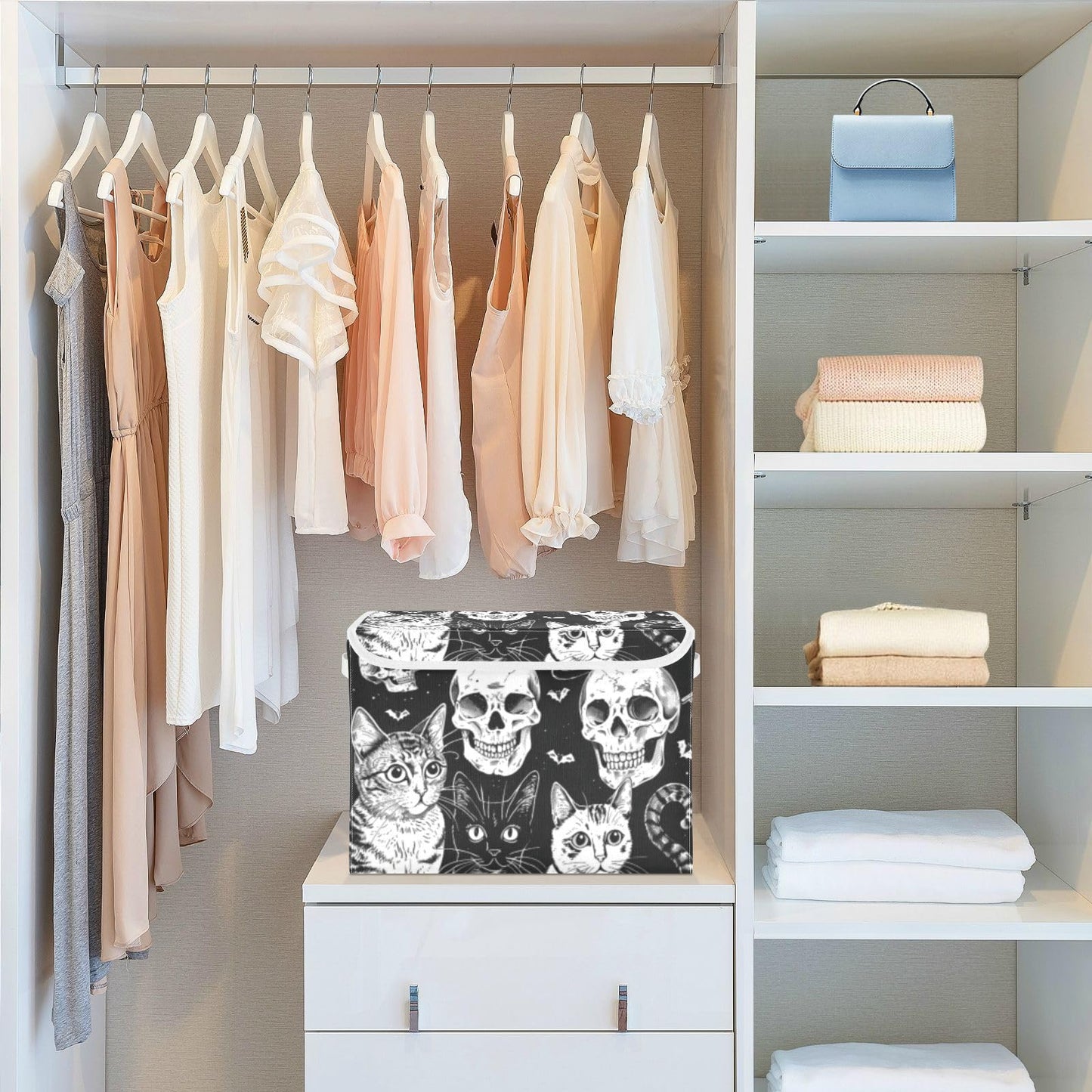 Tatenale Collapsible Storage Bins with Lids Decorative Fabric Storage Cubes Closet Organizer and Storage Basket Boxes Containers for Clothes Box Chest Folding Rectangle Halloween Cat Skull