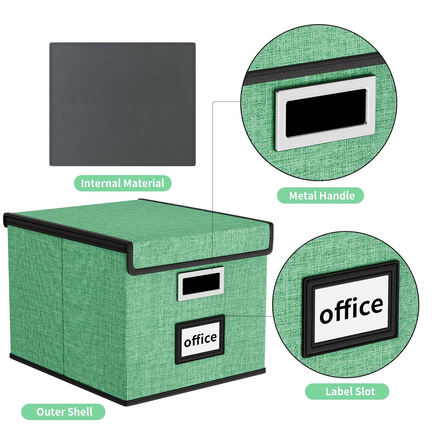 Huolewa File Organizer Box with Lid, Collapsible File Folder Organizer for Office Document Storage, Filing Box with Plastic Slide for Letter Size Hanging File Folders(1 Pack, Light Green)