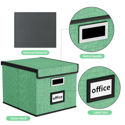 Huolewa File Organizer Box with Lid, Collapsible File Folder Organizer for Office Document Storage, Filing Box with Plastic Slide for Letter Size Hanging File Folders(1 Pack, Light Green)