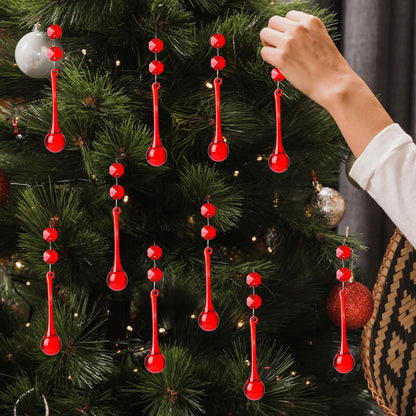 10pcs Red Glass Christmas Ornaments for Tree- Crystal Teardrop - Chandelier Crystals Replacement Drops- Christmas Decor Hanging Ornaments
