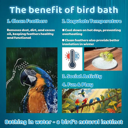 Bird Shower Parakeet Bath for Cage with Adjustable Water Flow Control Valve, Parrot Shower Bath for Budgies with Plug, Automatic Circulating Water Fountain for Pet Bird, Cockatiel, Conure (withe pipe)