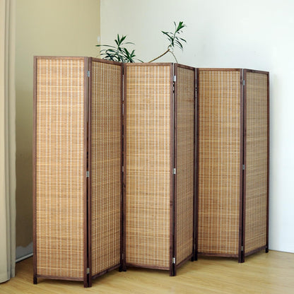 Pawlabay 6 Panel Bamboo Room Divider Screen,5.6 FT Tall Bamboo Divider Folding Panel Screen,Freestanding Panel Divider for Room Seperation,Brown
