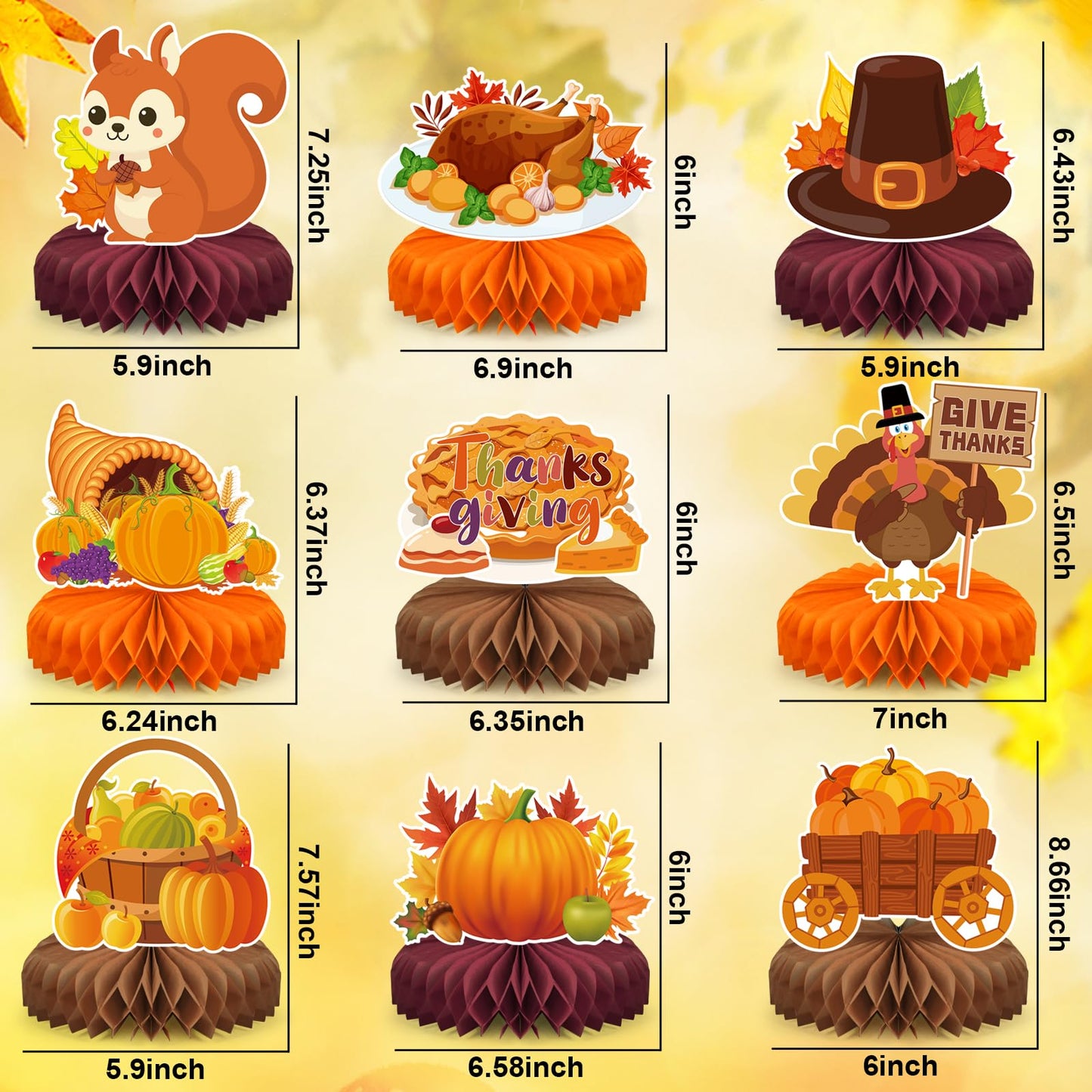 9 PCS Thanksgiving Party Decorations,Fall Honeycomb Centerpieces for Tables,Honeycomb Centerpieces for Autumn Thanksgiving Birthday Party Supplies Table Decorations