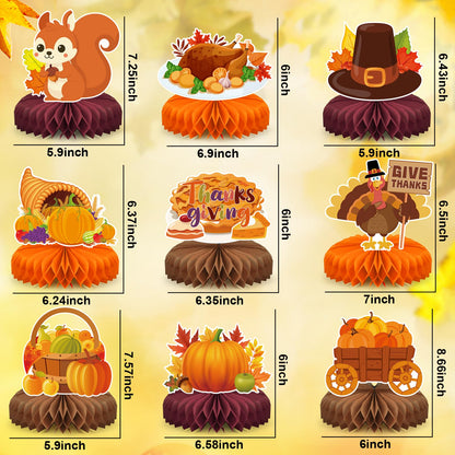 9 PCS Thanksgiving Party Decorations,Fall Honeycomb Centerpieces for Tables,Honeycomb Centerpieces for Autumn Thanksgiving Birthday Party Supplies Table Decorations