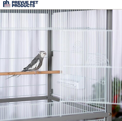 Prevue Pet Products Charming Aviary Jumbo Flight Cage - Large Metal Bird Cage with Rolling Stand, Perches, Feeders & Toy Bar, Ideal for Parakeets, Cockatiels, Lovebirds, Small & Medium Birds - Grey