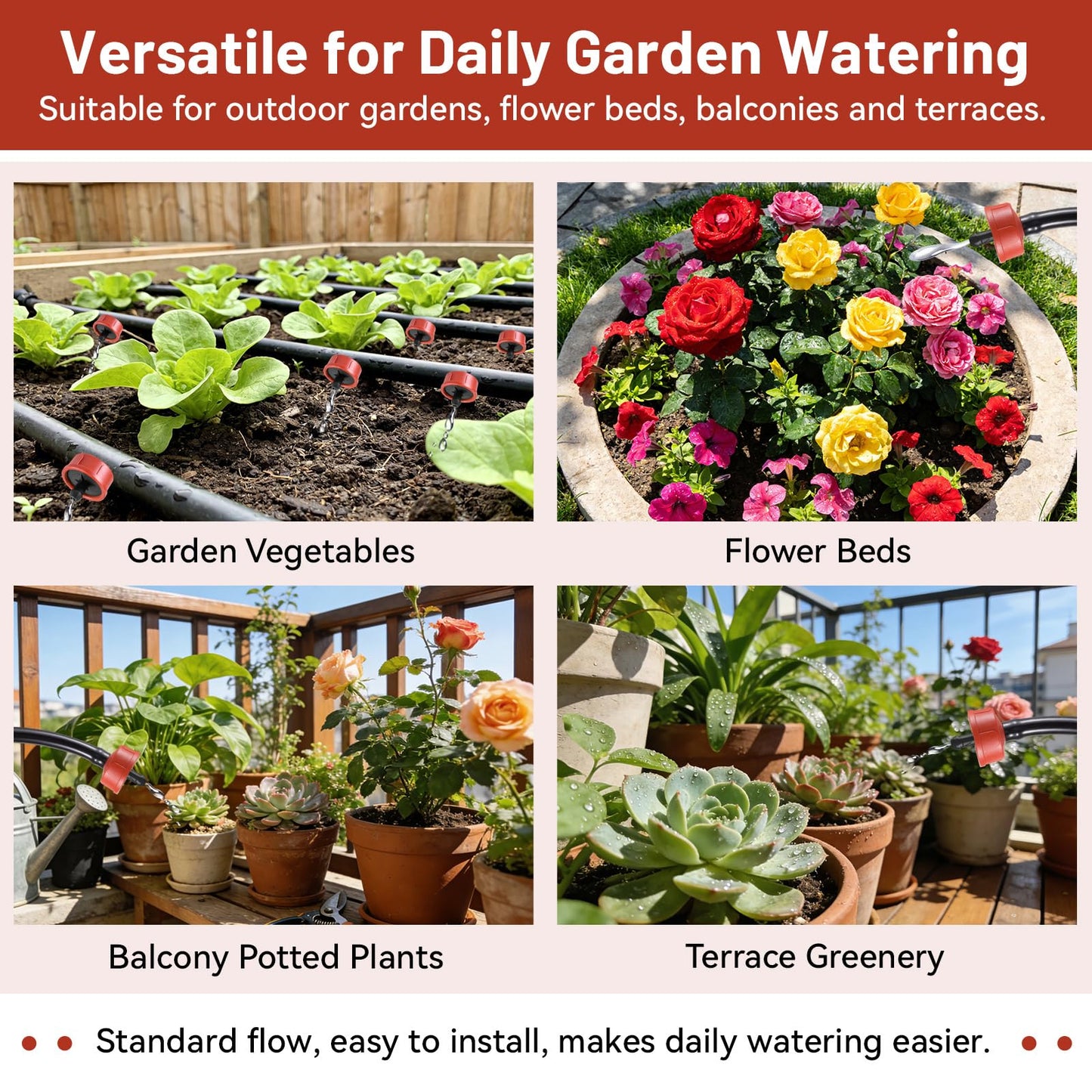 50 PCS 1 GPH Pressure Compensating Drip Irrigation Spot Watering Dripper, Standard Flow Drip Irrigation Emitters Heads for Vegetables Flowers Irrigation Drippers Parts for Outdoor Garden Beds Balcony