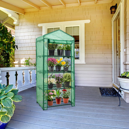 EAGLE PEAK 4-Tier Mini Greenhouse Portable Green House with Shelves & Weather-Resistant PE Cover, Small Greenhouse for Seedlings & Gardening Gifts, 27x19x64 in, Clear/Green