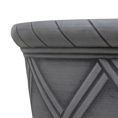 Garden Elements Trellis Decorative Lattice Planter, Grey, 14in - Indoor/Outdoor Round Flower Pot with Raised Texture and Classic Garden Styling