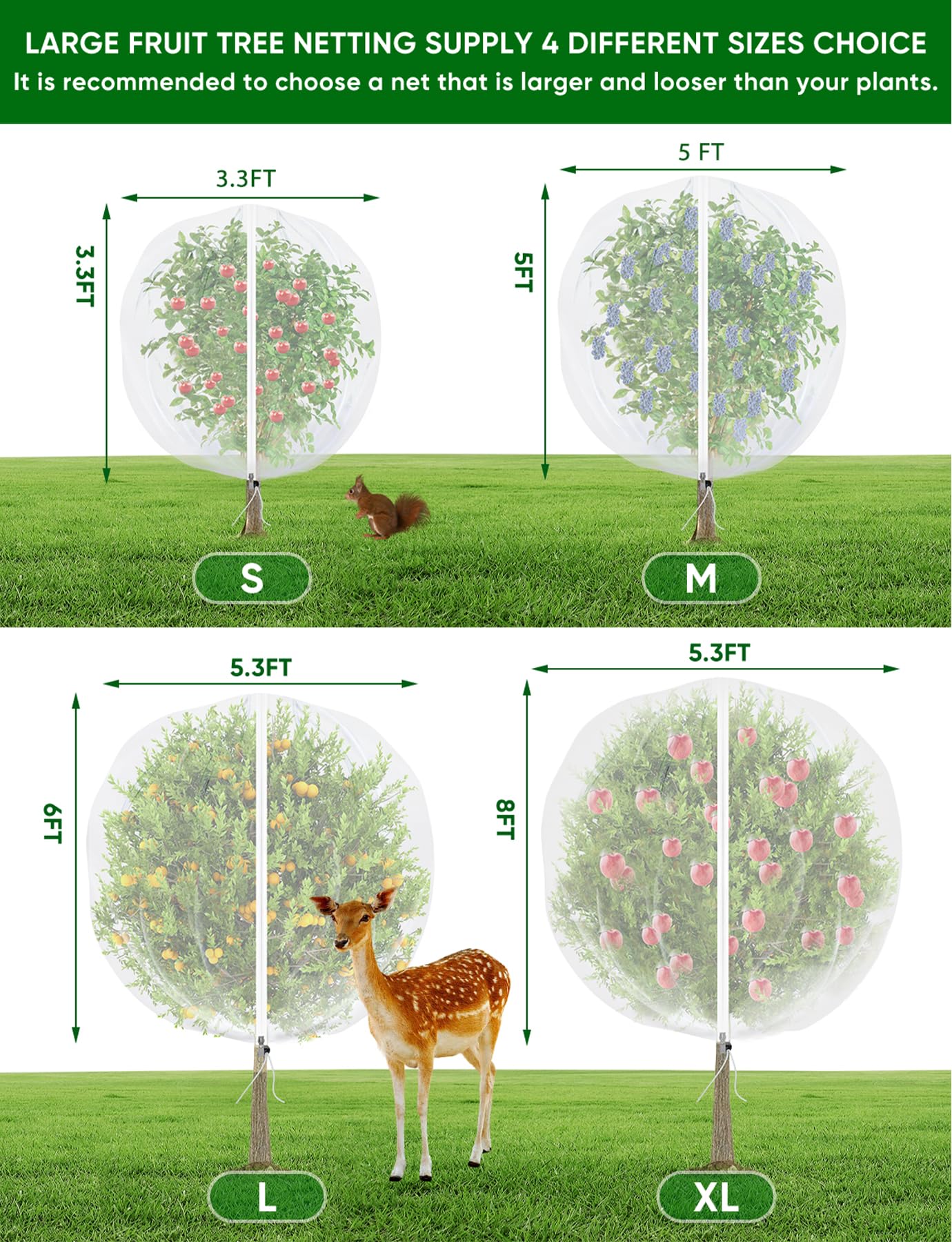 Large Fruit Trees Netting Cicadas - 2Pcs 8X5.3FT with Zipper and Drawstring,Bird Mesh Covers for Blueberry Bushes,Garden Apple Pear Peach Orange Tree Fruit Tomato Bug Plant Protection (2, 8X5.3 FT)