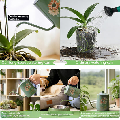 OFFIDIX Watering Can for Indoor Plants,Long Spout Metal Stainless Steel 21 oz Small Indoor Plant Watering Can with 14 oz Glass Plant Mister Spray Bottle for Inside