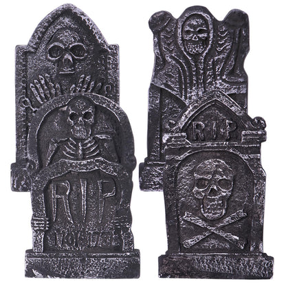 Sizonjoy Halloween Decorations, Foam RIP Graveyard Tombstones, 4 Pack Graveyard Headstone Decorations with 8 Bonus Stakes for Lawn Outside Decor (17In)