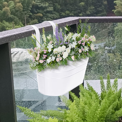 HowRU Metal Iron Flower Pots for Railing Fence Hanging Bucket Pots(5 Pcs) and Hanging Flower Pots Metal Iron Bucket Planter(10 Pcs) (White)