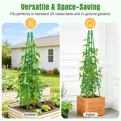 4 Pack 64" Tall Adjustable Obelisk Garden Trellis for Climbing Plants, Rust-Proof Pe Coated Metal Plant Trellis Support for Raised Beds, Potted Vines, Cucumbers, Tomatoes, Indoor Outdoor Use (4 Pack)