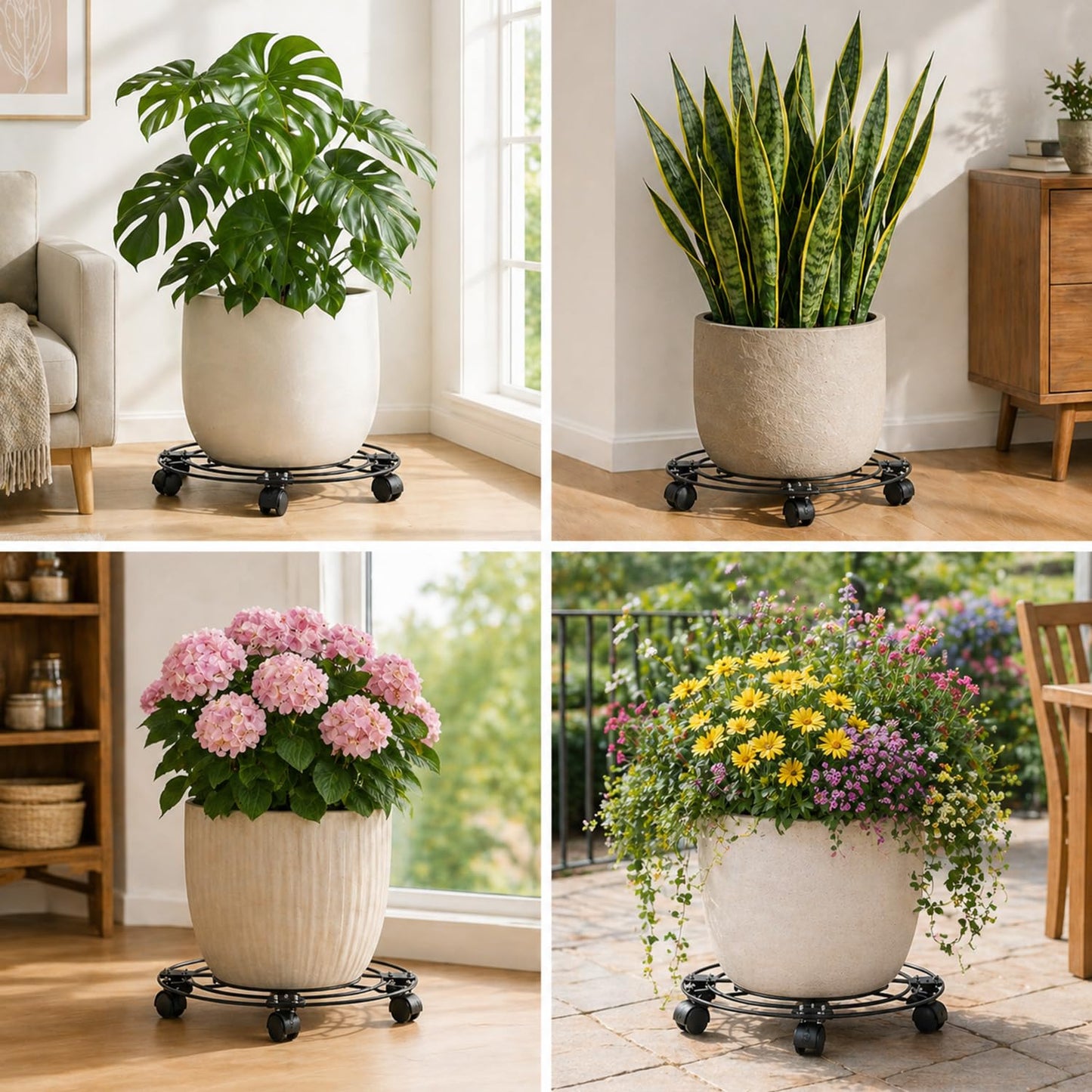 5 Packs 13.5" Large Metal Plant Caddy with Wheels Iron Rolling Plant Stands Heavy-duty Plant Roller Base Pot Movers Indoor Outdoor Plant Dolly with 5 Casters Plant Trolley Coaster Holder