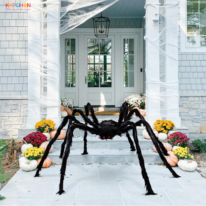 KatchOn, Giant Halloween Black Hairy Spider - 6.5 Ft, Foldable Fake Spider Halloween Decorations Outdoor | Summerween Decorations Party | Giant Spider Decoration for Summerween Party Decorations