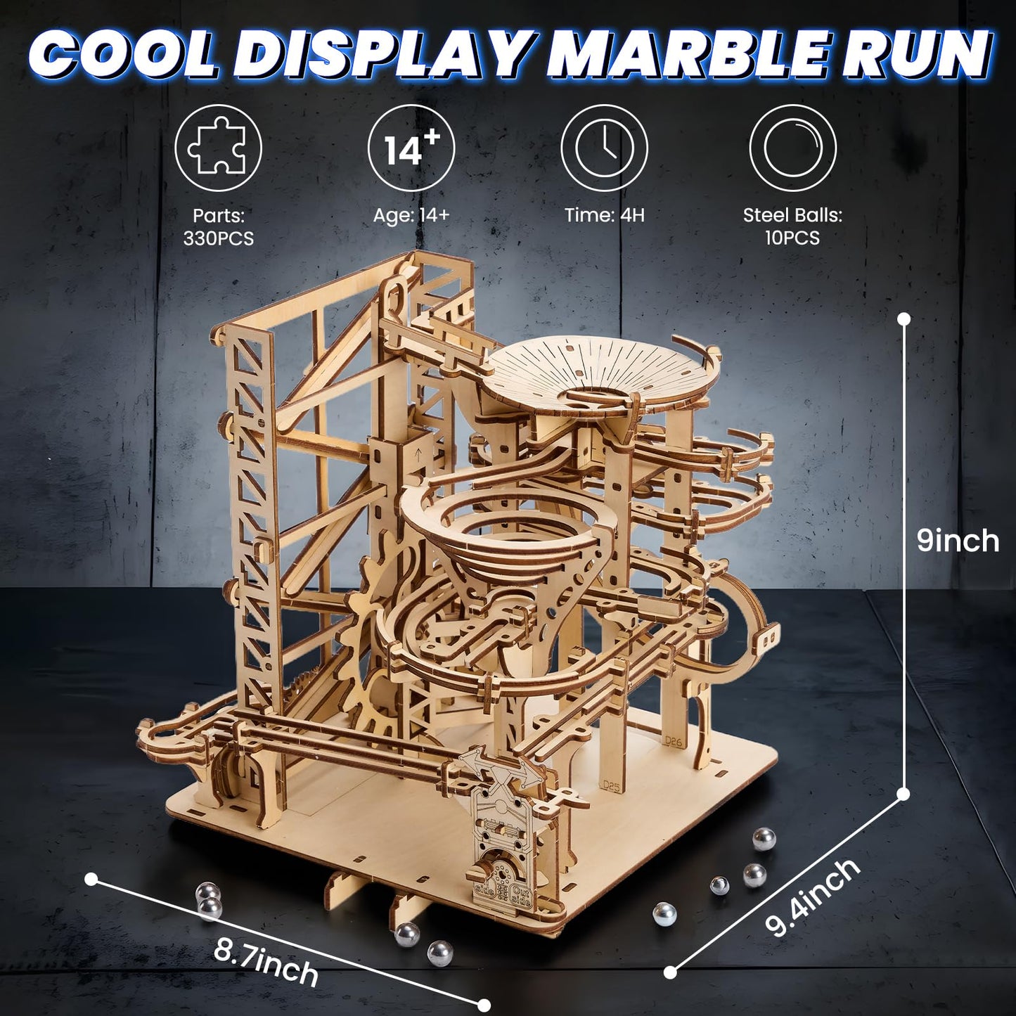 Uplike 3D Wooden Puzzles for Adults: 330 pcs 3D Mechanical Wood Marble Run with Roller Coaster Model Kit for Brian Teaser to Build - Christmas Hobbies Craft Kits Puzzles for Adults Home Decor Gifts