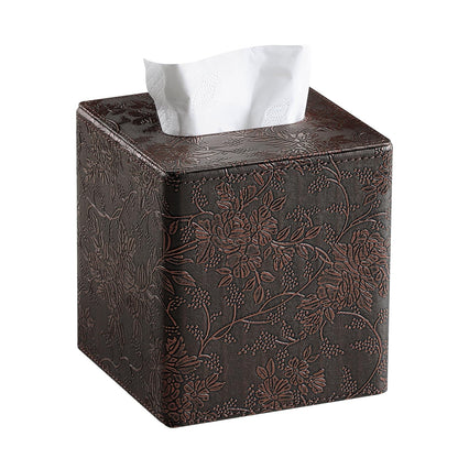 Square Tissue Box Cover, Stylish Leather Tissue Box Holder with Magnetic Bottom, Used As A Decorative Tissue Holder for Living Rooms, Bedrooms, and Desks (Brown Grape Pattern)