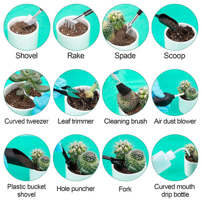 44pcs Small Gardening Tools Gifts for Women Beginners - Garden Hand Tools Set for Indoor Succulent Bonsai Plants Transplanting, Included Bag/Repotting Mat/Shovel/Labels, Green