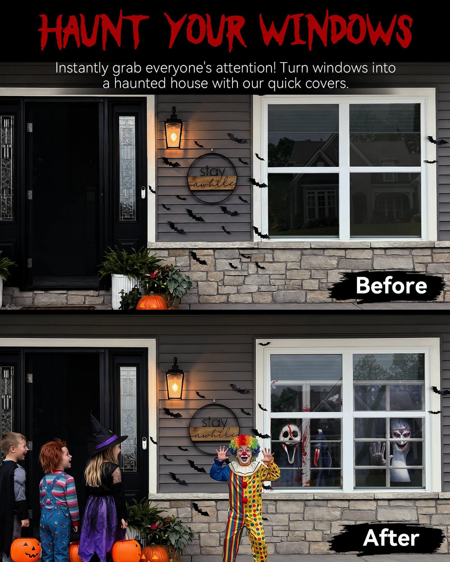 YUSPENYE 2 Pack of Halloween Sister Ghost Window Door Cover, Halloween Decoration, Party Decors